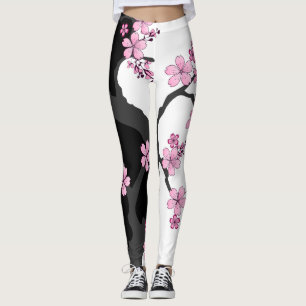 Japanese Kimono Black and White Leggins Leggings