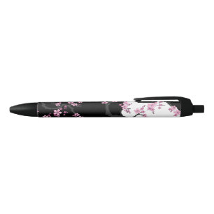 Japanese Kimono Black and White Pink Sakura Black Ink Pen