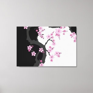 Japanese Kimono Black and White Pink Sakura Canvas Print