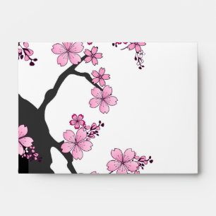 Japanese Kimono Black and White Pink Sakura Envelope