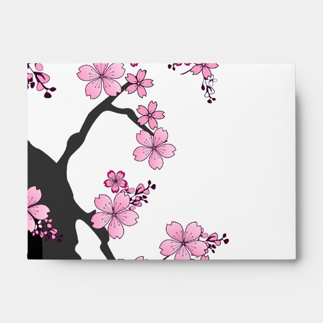 Japanese Kimono Black and White Pink Sakura Envelope (Front)