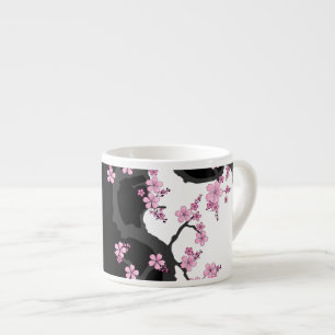 Japanese Kimono Black and White Pink Sakura Espresso Cup