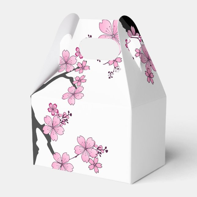Japanese Kimono Black and White Pink Sakura Favor Box (Front Side)