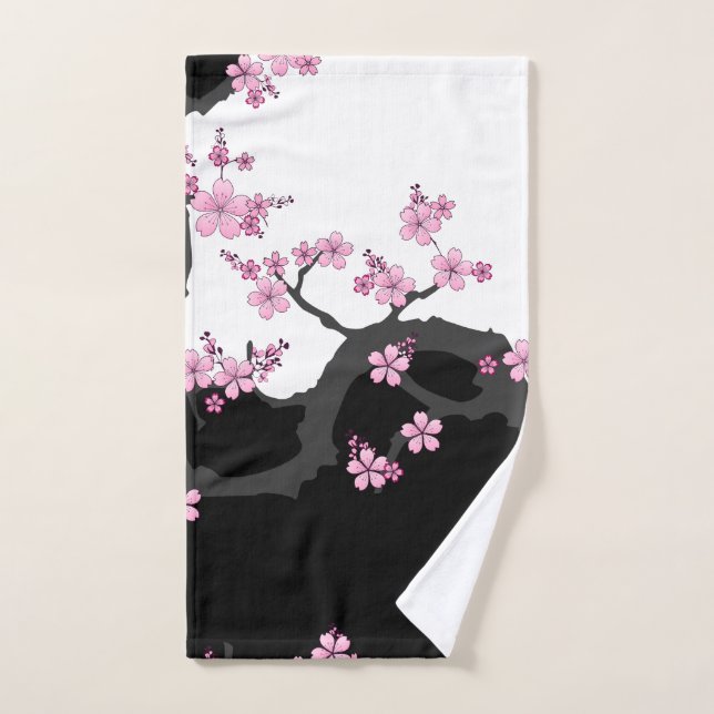 Japanese Kimono Black and White Pink Sakura Hand Towel (Hand Towel)