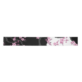 Japanese Kimono Black and White Pink Sakura Satin Ribbon