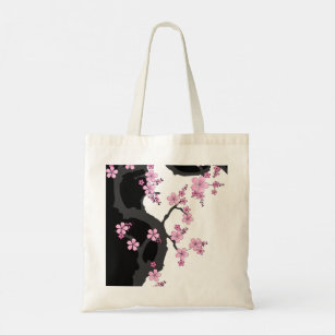 Japanese Kimono Black and White Pink Sakura Tote Bag