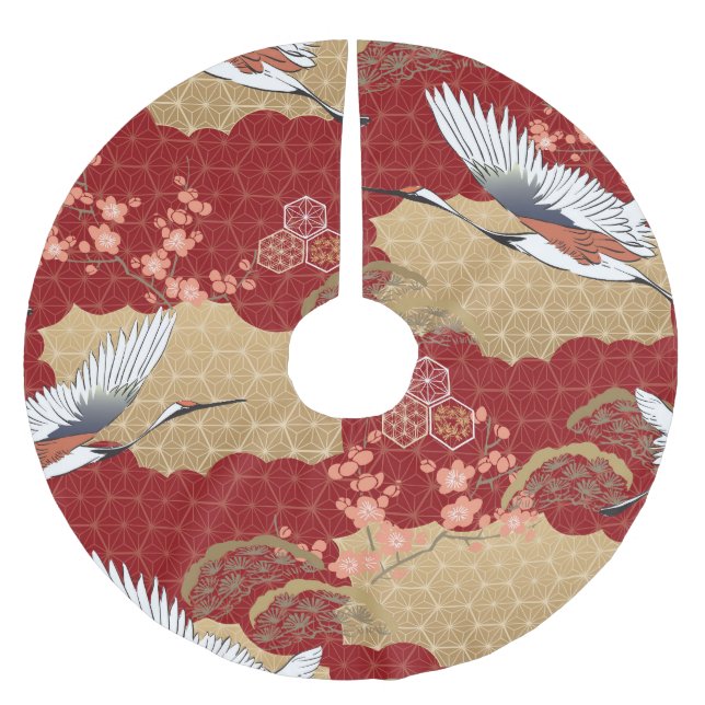 Japanese Kimono Cherry Blossoms Brushed Polyester Tree Skirt (Front)