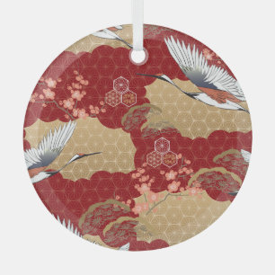 Japanese Kimono Cherry Blossoms Glass Ornament