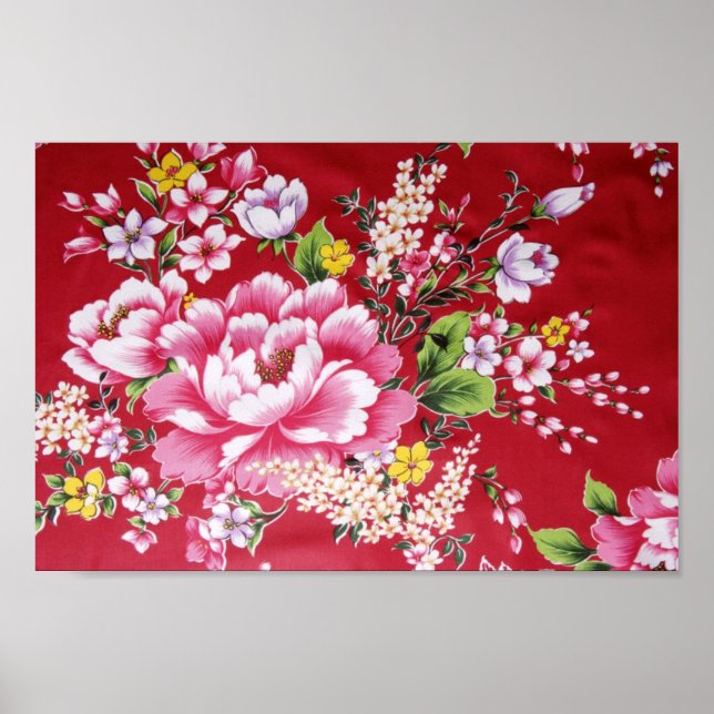 Japanese Kimono Flowers Poster (Front)