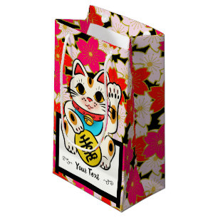 Japanese Kimono pattern Gift bag SAKURA Maneki Nek