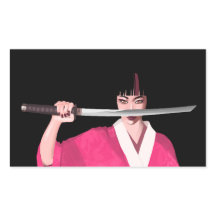 Japanese kimono sticker with a sword
