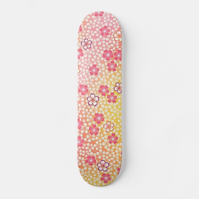 Japanese KIMONO Textile, Cherry Blossoms Pattern Skateboard (Front)