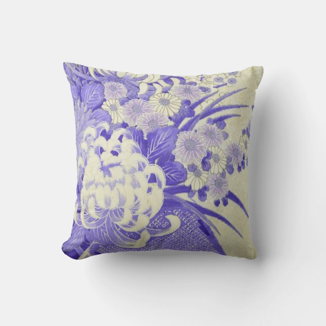 Japanese KIMONO Textile, Chrysanthemum Throw Pillow (Front)