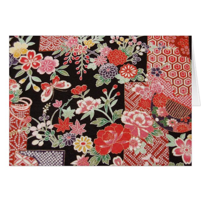 Japanese KIMONO Textile, Floral Pattern (Front Horizontal)