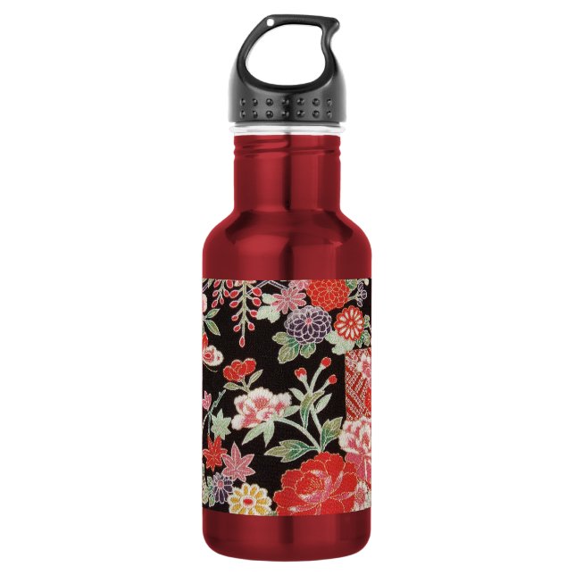 Japanese KIMONO Textile, Floral Pattern 532 Ml Water Bottle (Front)