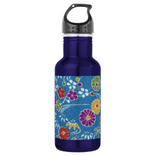 Japanese KIMONO Textile, Floral Pattern 532 Ml Water Bottle
