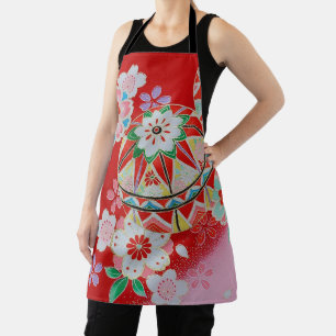 Japanese KIMONO Textile, Floral Pattern Apron