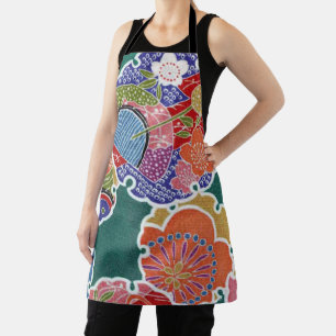 Japanese KIMONO Textile, Floral Pattern Apron