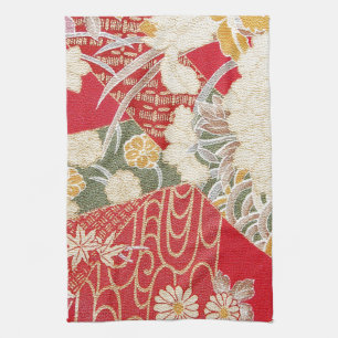 Japanese KIMONO Textile, Floral Pattern Kitchen Towel