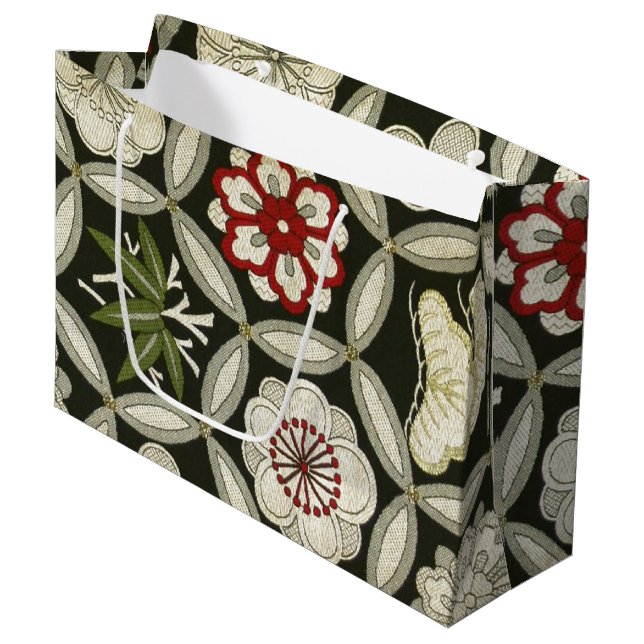 Japanese KIMONO Textile, Floral Pattern Large Gift Bag (Front Angled)