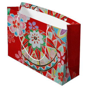 Japanese KIMONO Textile, Floral Pattern Large Gift Bag