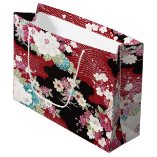 Japanese KIMONO Textile, Floral Pattern Large Gift Bag