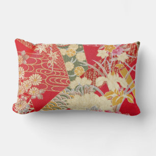 Japanese KIMONO Textile, Floral Pattern Lumbar Pillow