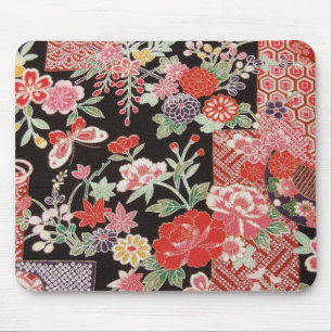 Japanese KIMONO Textile, Floral Pattern Mouse Pad