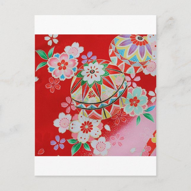 Japanese KIMONO Textile, Floral Pattern Postcard (Front)