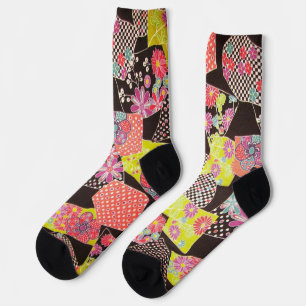Japanese KIMONO Textile, Floral Pattern Socks