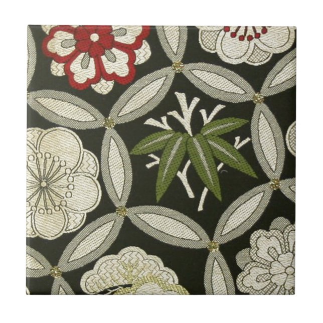 Japanese KIMONO Textile, Floral Pattern Tile (Front)