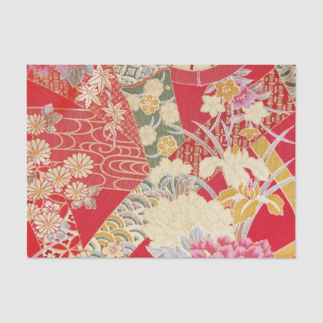 Japanese KIMONO Textile, Floral Pattern Tissue Paper (Front)