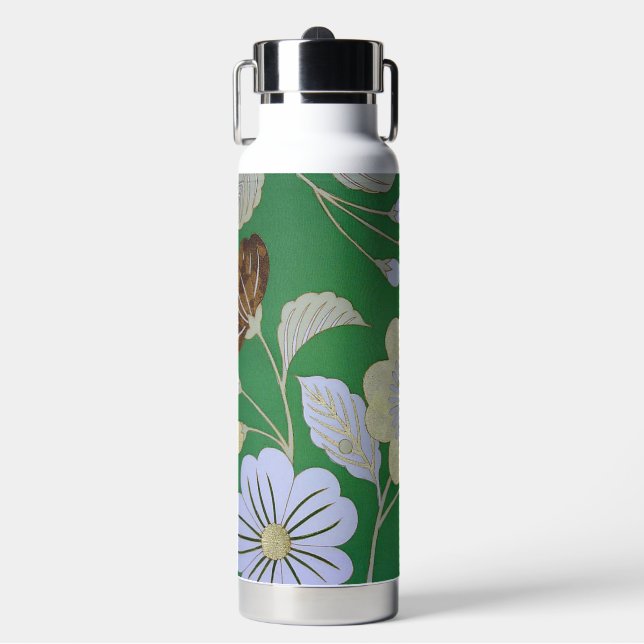 Japanese KIMONO Textile, Floral Pattern Water Bottle (Front)