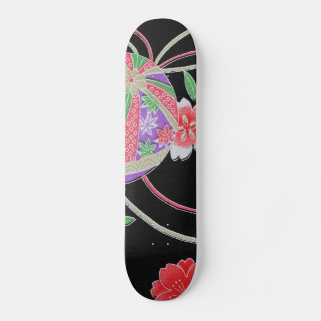 Japanese KIMONO Textile, Floret Pattern Skateboard (Front)