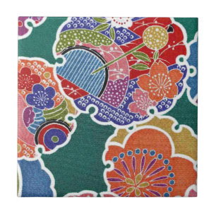 Japanese KIMONO Textile, Floret Pattern Tile