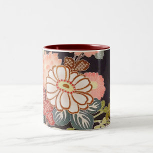Japanese KIMONO Textile, Floret Pattern Two-Tone Coffee Mug