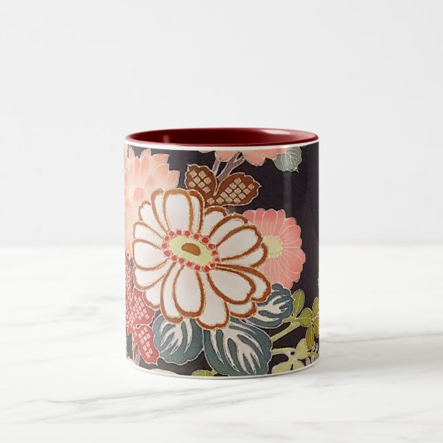 Japanese KIMONO Textile, Floret Pattern Two-Tone Coffee Mug (Center)