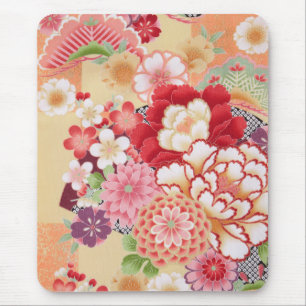 Japanese KIMONO Textile, Flower Mouse Pad
