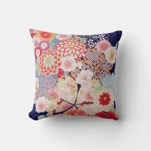 Japanese KIMONO Textile, Flower Throw Pillow