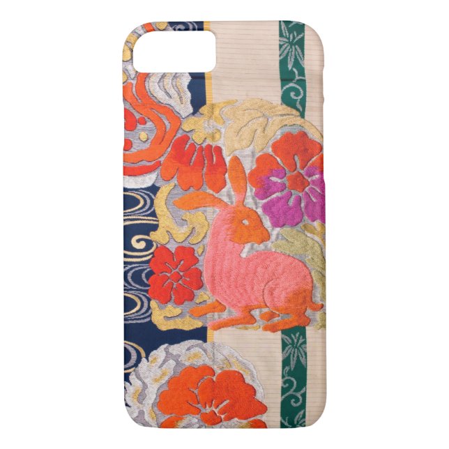 Japanese KIMONO Textile, Rabbit & Flower Case-Mate iPhone Case (Back)