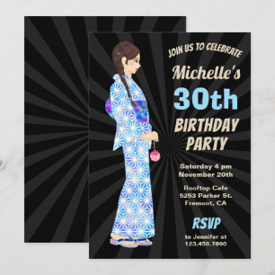 Japanese Kimono Woman Birthday Party Invitation