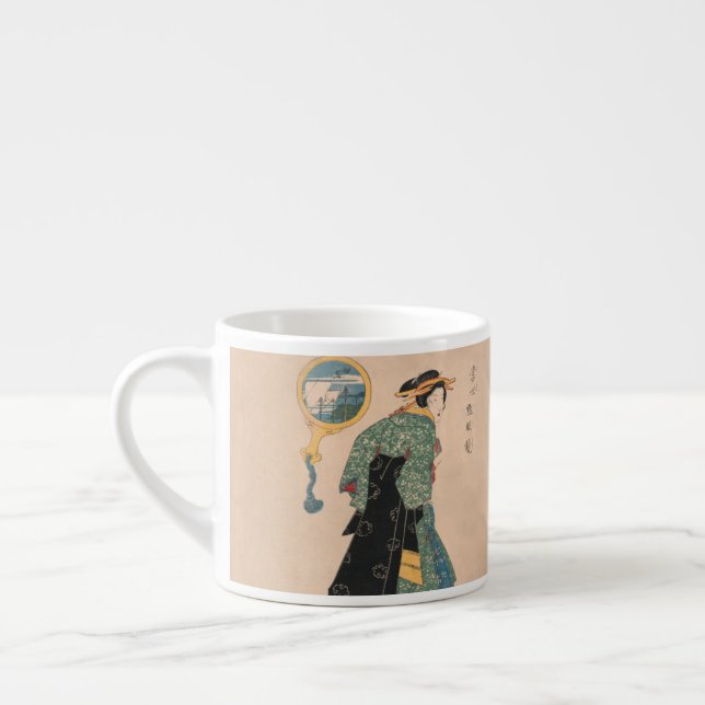 Japanese Kimono Woman: Ukiyo-e Woodblock Print  Espresso Cup (Left)