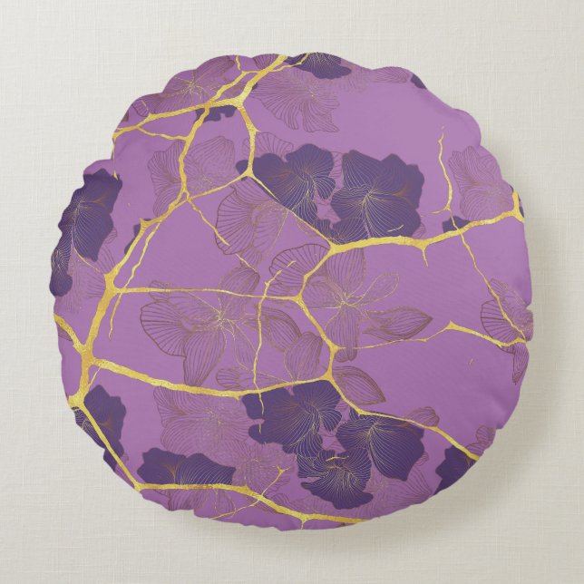Japanese Kintsugi. Double-sided.  Round Pillow (Front)