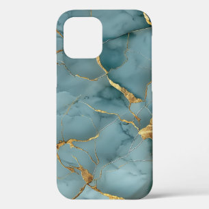 Japanese Kintsugi Turquoise & Gold iPhone 12 Case