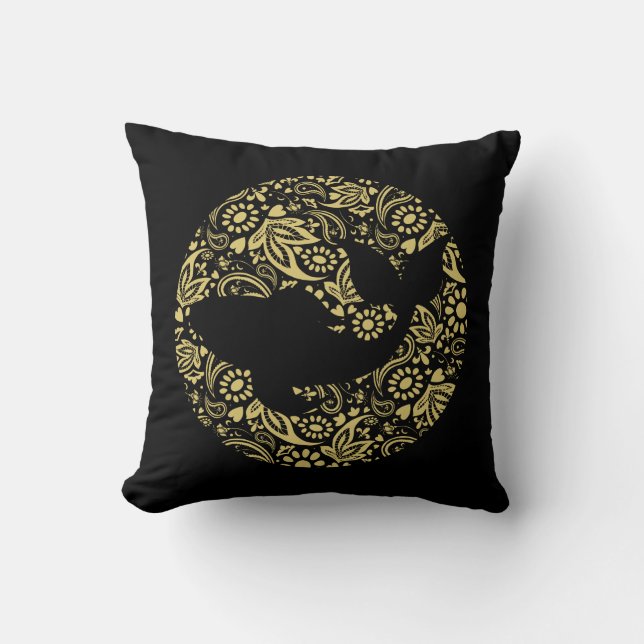 Japanese Koi Carp Fish Black Gold Throw Pillow (Front)