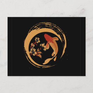 Japanese Koi Carp with Sakura Cherry Blossom Postcard