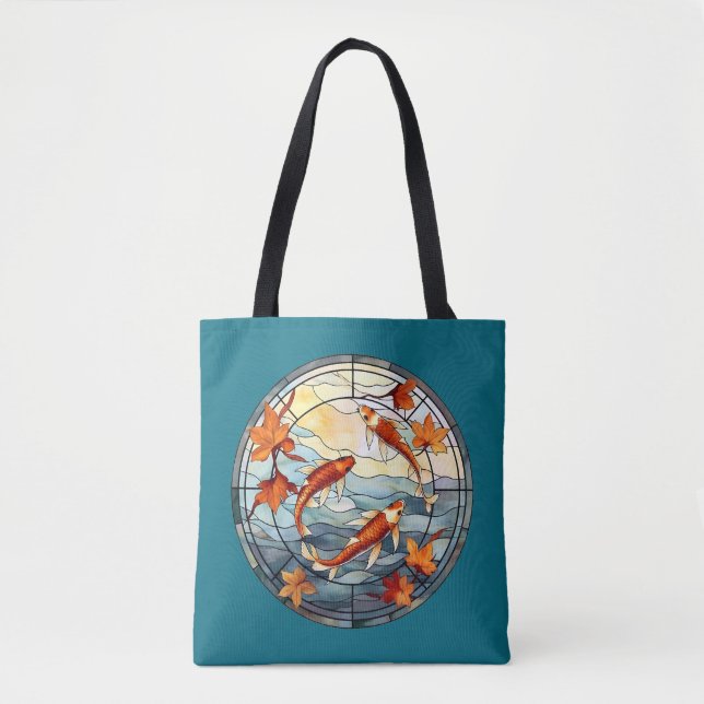 Japanese Koi Fish and Autumn Leaves Tote Bag (Front)