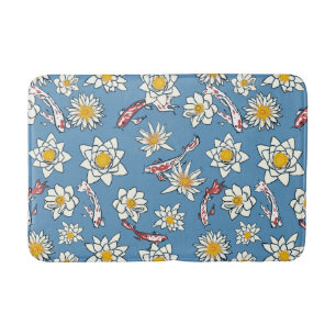 Japanese Koi Fish and Floral Pattern Bath Mat