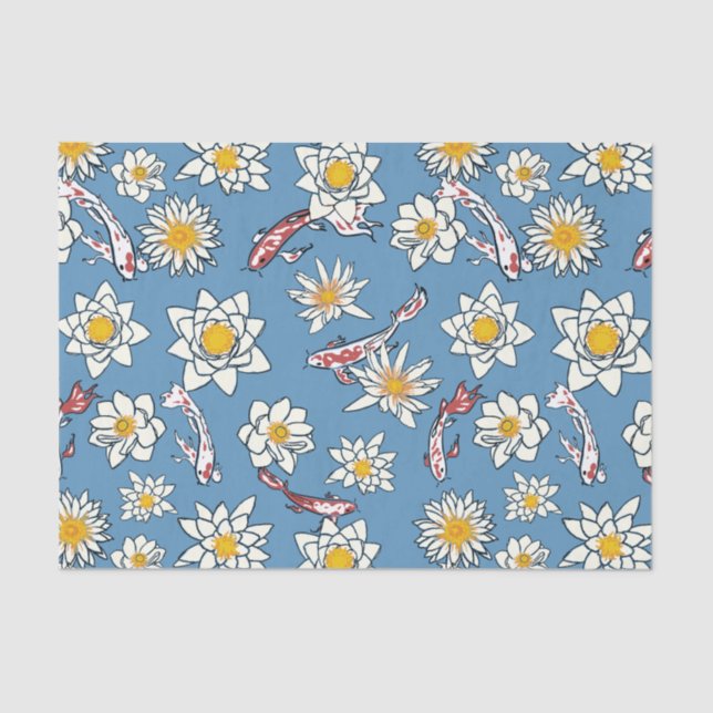 Japanese Koi Fish and Floral Pattern Tissue Paper (Front)