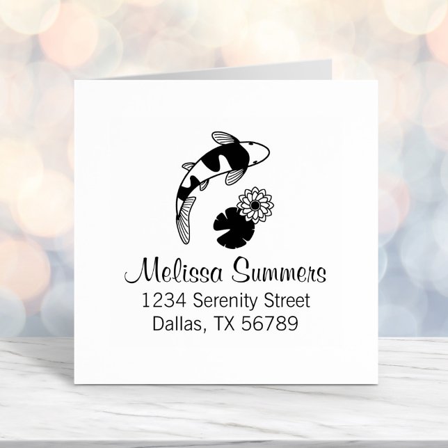 Japanese Koi Fish and Water Lily Address Self-inking Stamp (Creator Uploaded)